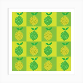 Checkered Lime Green and Yellow Lemons Art Print