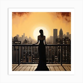 Woman On Balcony in New York  Art Print