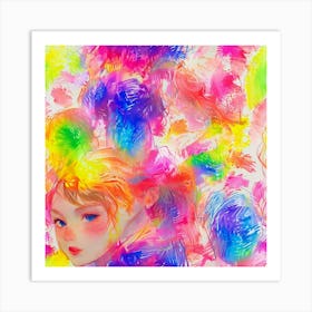 Girl With Colorful Hair Art Print