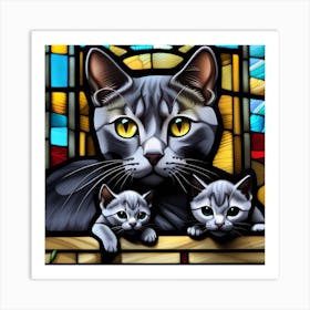 Cat, Pop Art 3D stained glass cat limited Mommy and babies edition 10/60 Art Print
