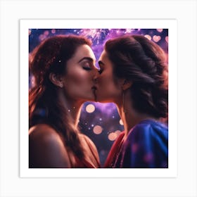 Two Women Kissing Art Print