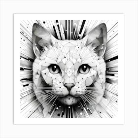 Cat Head - Abstract Line Art Illustration 42 Art Print