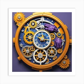 Steampunk Timepiece Cubism Style Art Print