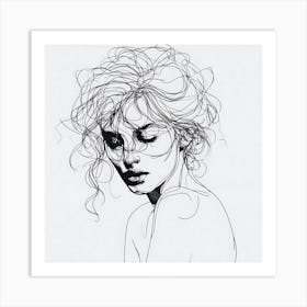 Portrait Of A Woman With Curly Hair Art Print