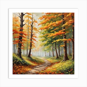 Forest In Autumn In Minimalist Style Square Composition 203 Art Print