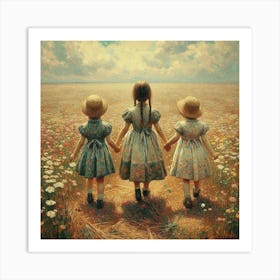 Three Little Girls In A Field Art Print