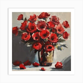 Red Roses In A Vase Art Print