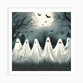 Cute Bedsheet Ghosts, Countryside Vintage Style - Halloween Spooky Art Print Art Print