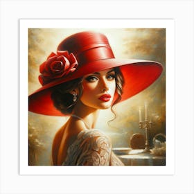 Lady Adorned In A Striking Red Hat 1 Art Print