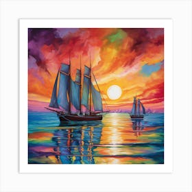 Sailboats At Sunset 23 Art Print