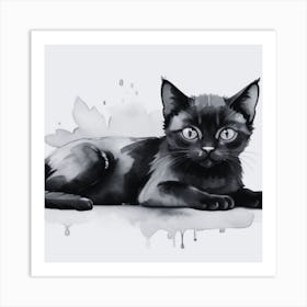 Black Cat Watercolor Painting Art Print