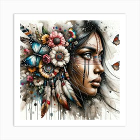 Watercolor Native American Woman #2 Art Print