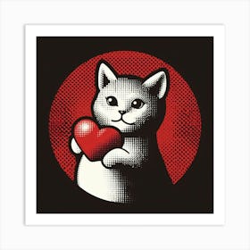 Cat Holding Heart 5 Art Print