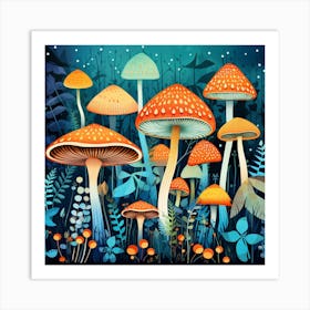 Mushrooms In The Forest 74 Art Print