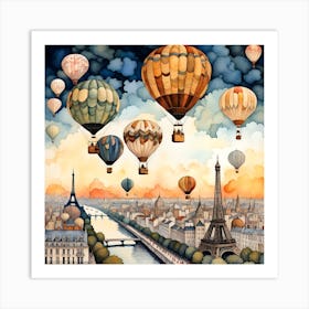 Paris Hot Air Balloons Watercolor Art Print