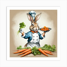 Chef Rabbit Holding Carrots 1 Art Print