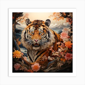 Tiger In Bloom 1 Art Print