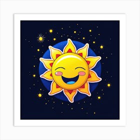 Lovely smiling sun on a blue gradient background 19 Art Print