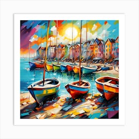 Vivid Wood Boats Rest In A Cove Art Print