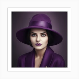 Portrait Of A Woman In Purple Hat Art Print