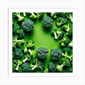 Top View Of Broccoli On Green Background Art Print