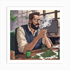 Illustration Of A Man Smoking Marijuana Art Print