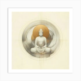 Meditating Buddah In Light Gold Creative Minimalistic Sketch Art Print