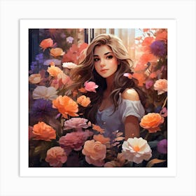 Girl In Flowers Art Print