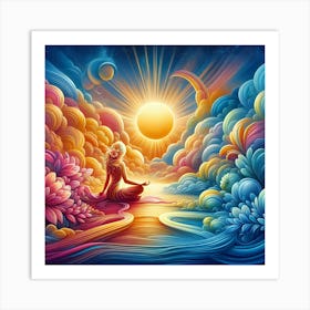 Meditating Woman In The Clouds Art Print