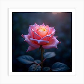 A Surreal Rose With Petals Of Shimmering, Fractal Light Blooming In A Mystical Twilight Garden 1 Art Print