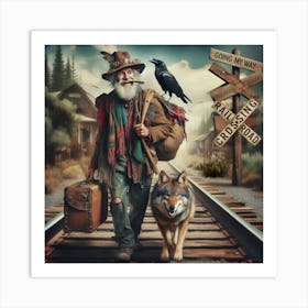 Hobo in the railroad tracks Art Print