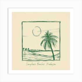 Langkawi Beaches, Malaysia Green Line Art Illustration Art Print