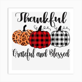 Thankful Grateful Blessed Plaid Leopard Pumpkin Thanksgiving Art Print