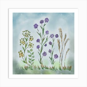 Flowers Plants Meadow Art Draw Flora Nature Art Print