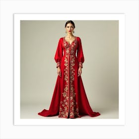 Red Embroidered Dress 1 Art Print