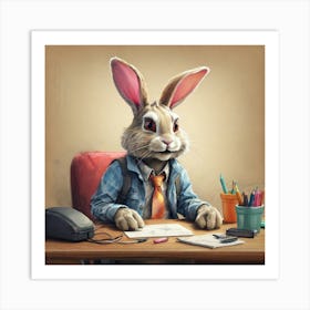 Rabbit Sitting At Desk 1 Art Print