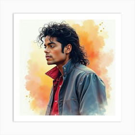 Watercolor Painting Of Michael Jackson In A Fantasy Realm 1 Art Print