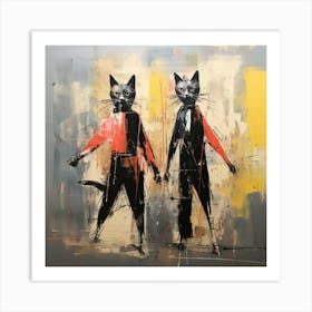 Two Cats families, attractive watercolors Art Print