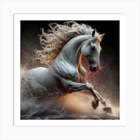 White Horse Running In Water 2 Art Print