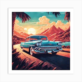 Classic Car In The Sunset Art Print