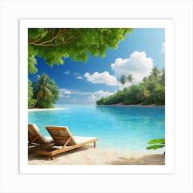 Two Lounge Chairs On The Beach Art Print