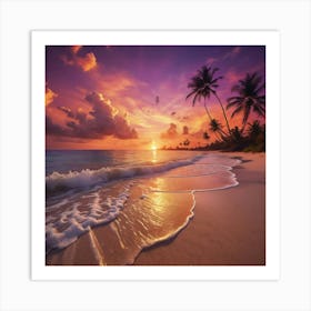 Sunset On A Tropical Island Barefoot On Warm Sand Merging With The Crystal Clear Sea Art Print