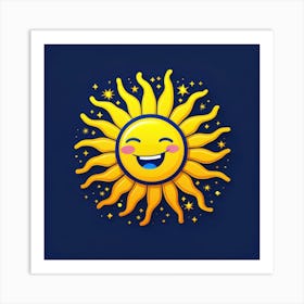 Lovely smiling sun on a blue gradient background 69 Art Print