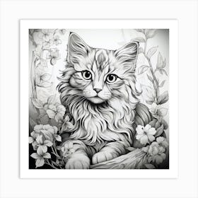 Cat With Flowers Art Print