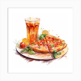 Watercolor Pizza And Drink Art Print