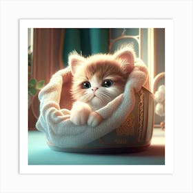 Cute Kitten In A Basket Art Print