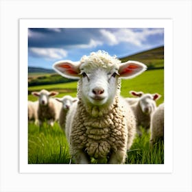 Nature Wool Farm Animal Herd Countryside Grass Sheep Mammal Green Landscape Farming Meado (11) Art Print