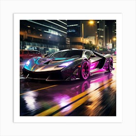Lamborghini At Night Art Print