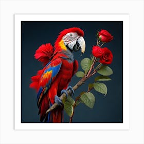 Parrot With Roses Art Print