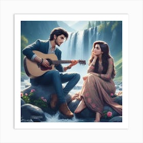 Man And A Woman Playing Guitar Art Print